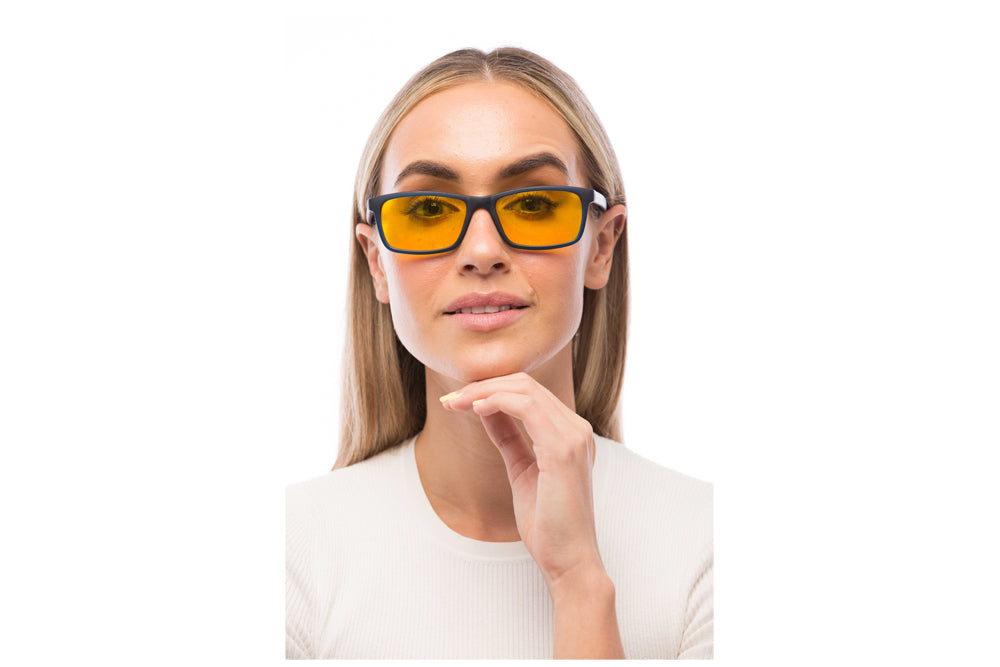 Woman Wearing Hudson Light Sensitivity Glasses Readers
