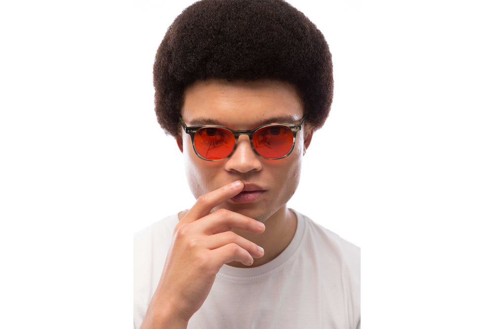 Man Wearing Arrow Blue Light Blocking Glasses