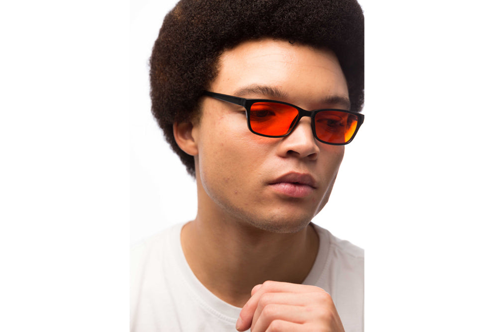 Man Wearing Denver Blue Light Blocking Glasses